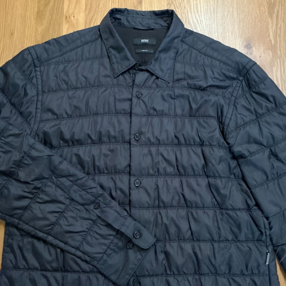 BOSS Hugo Boss Russell Quilted Shirt Jacket Mens XL Black Slim Fit Insulated - Picture 2 of 8